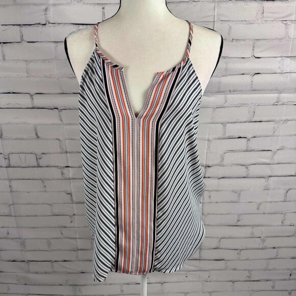LOFT Multicolor Striped Split-Neck Tank Top – Size L - Picture 1 of 6